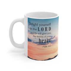 Psalm 37:4 Bible Verse Mug | Christian Mug | Delight Yourself In The Lord Scripture Mug | Scripture Mug | Inspirational Coffee Mug