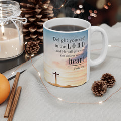 Psalm 37:4 Bible Verse Mug | Christian Mug | Delight Yourself In The Lord Scripture Mug | Scripture Mug | Inspirational Coffee Mug