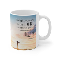 Psalm 37:4 Bible Verse Mug | Christian Mug | Delight Yourself In The Lord Scripture Mug | Scripture Mug | Inspirational Coffee Mug